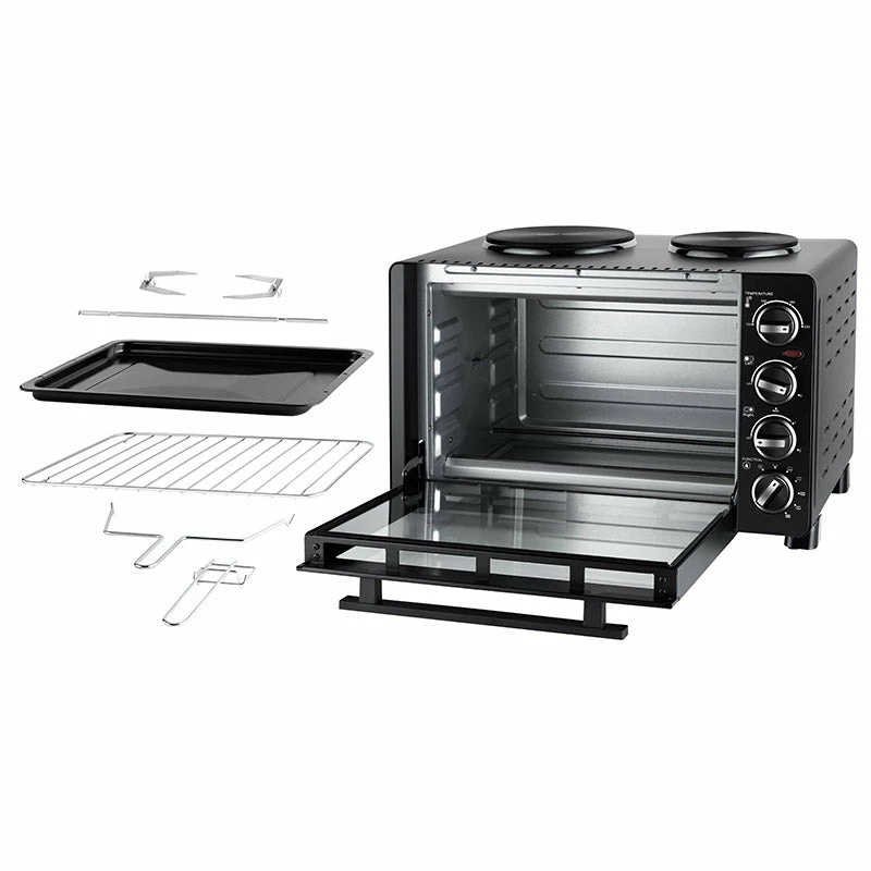 Unold Small kitchen all in one, cocina independiente, negro, mando giratorio, negro, metal, vidrio
