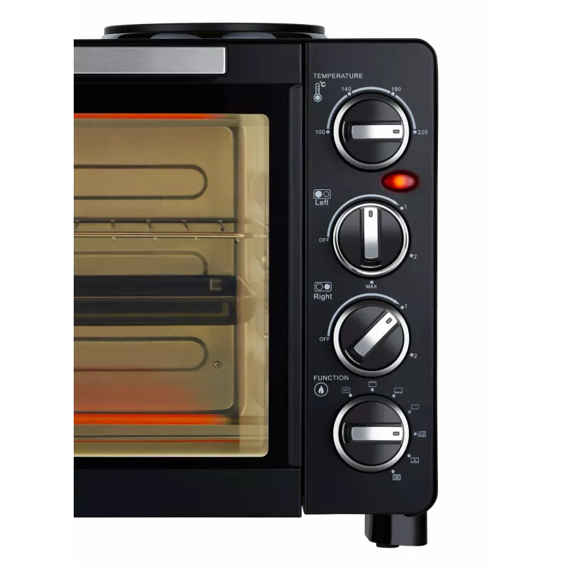 Unold Small kitchen all in one, cocina independiente, negro, mando giratorio, negro, metal, vidrio