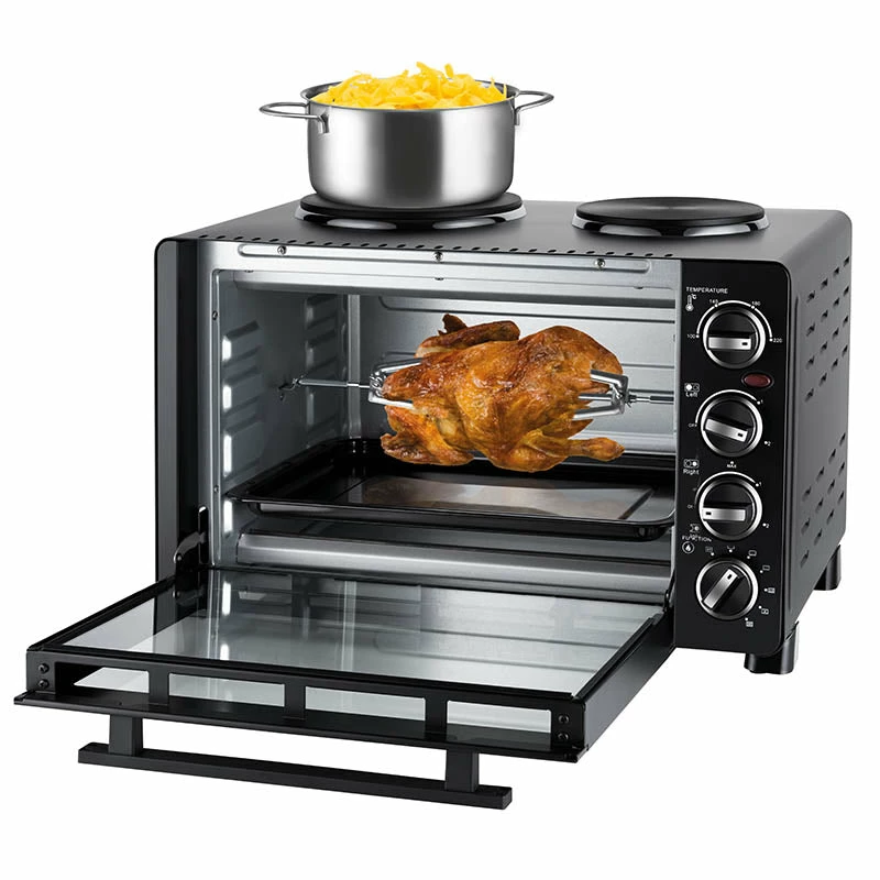Unold Small kitchen all in one, cocina independiente, negro, mando giratorio, negro, metal, vidrio
