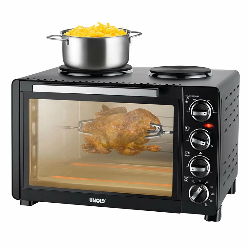 Unold Small kitchen all in one, cocina independiente, negro, mando giratorio, negro, metal, vidrio