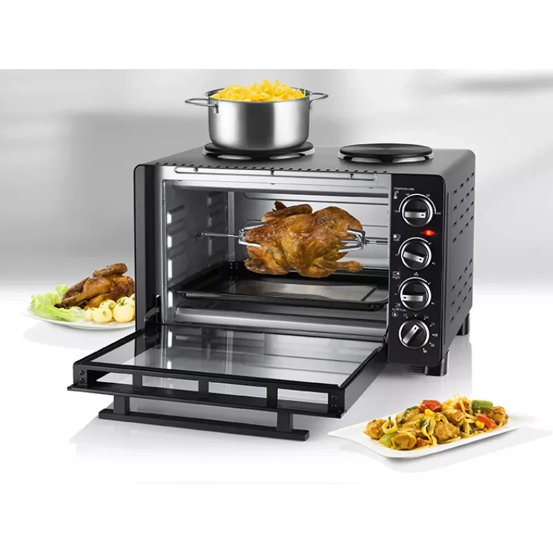 Unold Small kitchen all in one, cocina independiente, negro, mando giratorio, negro, metal, vidrio