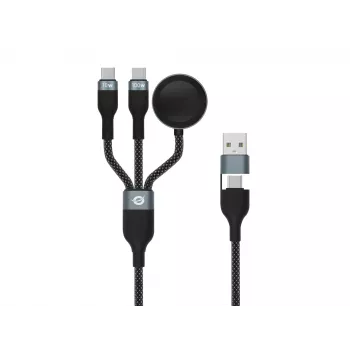 Cable de carga rápida y datos 3 en 1 USB A a 2× USB-C Conceptronic ETTA08B15 — 1,5 m, USB 2.0, 5 A, cargador Apple Watch, 100 W E‑Mark