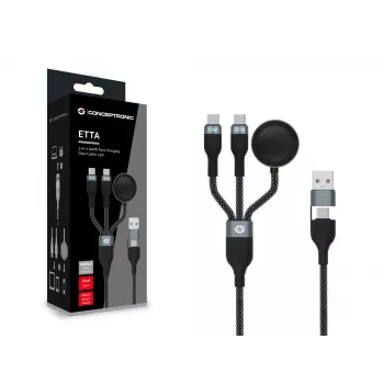 Cable de carga rápida y datos 3 en 1 USB A a 2× USB-C Conceptronic ETTA08B15 — 1,5 m, USB 2.0, 5 A, cargador Apple Watch, 100 W E‑Mark