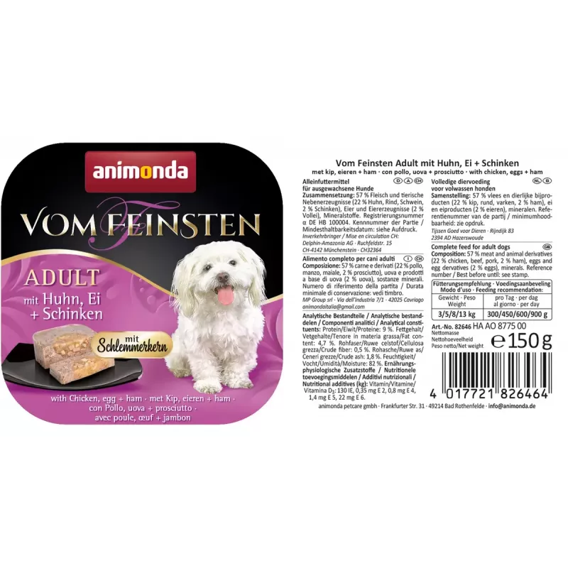 animonda Vom Feinsten Gourmet core Adult con pollo, huevo y jamón comida húmeda para perros, 150 g