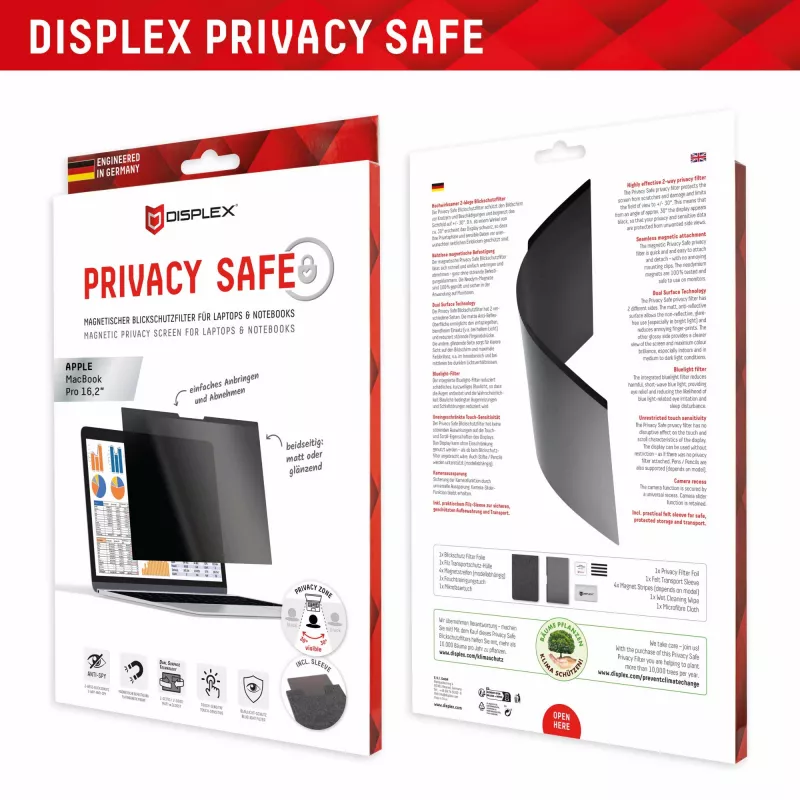Filtro magnético de privacidad de 2 vías Displex PRIVACY SAFE para MacBook Pro 16,2''
