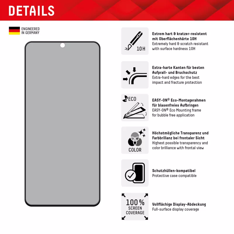 Protector de pantalla de privacidad Displex (10H) para Samsung Galaxy S22/S23, marco de montaje Eco, filtro de privacidad