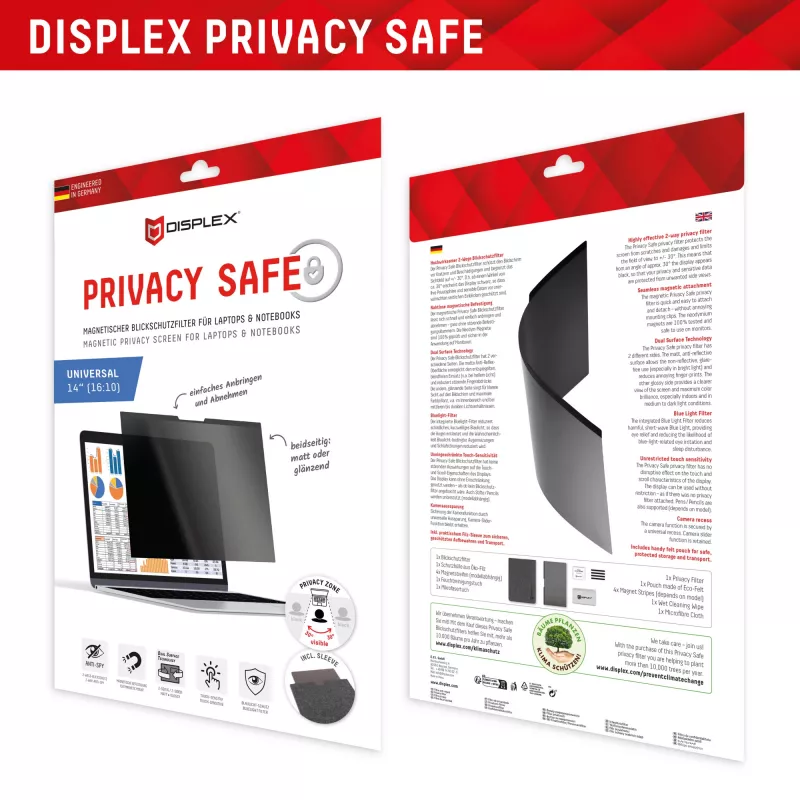 Filtro magnético de privacidad de 2 vías Displex PRIVACY SAFE para portátil/notebook 14'' (16:10)