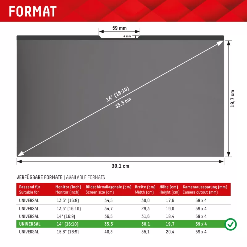 Filtro magnético de privacidad de 2 vías Displex PRIVACY SAFE para portátil/notebook 14'' (16:10)
