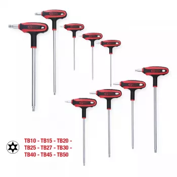 KS Tools ERGOTORQUEplus Juego de llaves Torx con mango en T y orificio, 9 piezas, TB10-TB50 (151.8160)