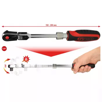 KS Tools 914.1420 1/4" SlimPOWER Llave de carraca reversible con articulación telescópica, 72 dientes