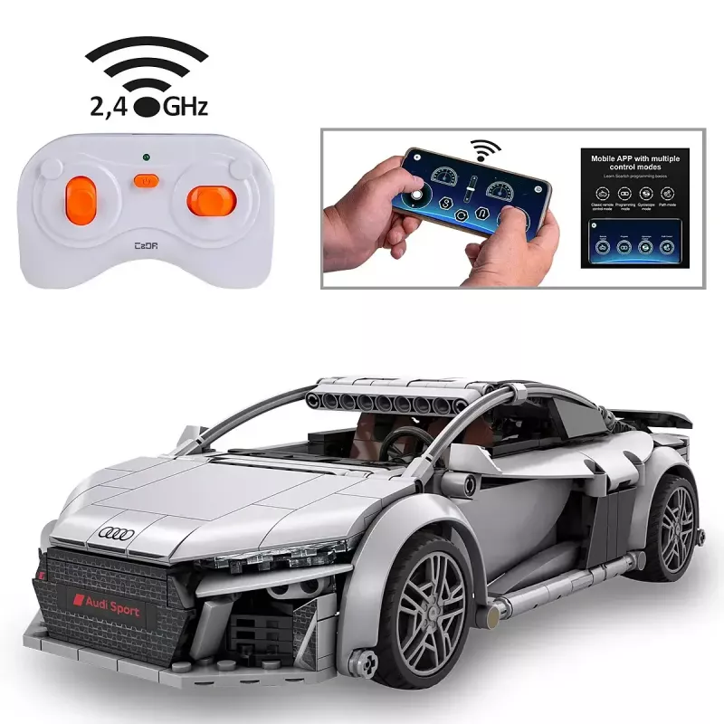Jamara CaDA Audi R8 Coupé 1:14 gris, set de bloques RC 2,4 GHz