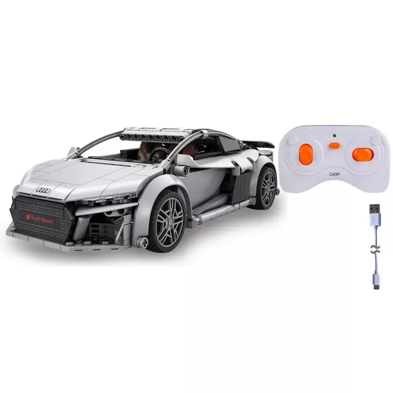 Jamara CaDA Audi R8 Coupé 1:14 gris, set de bloques RC 2,4 GHz
