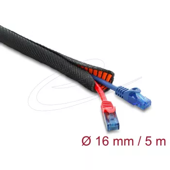 Funda protectora de cables autoadhesiva de doble capa DELOCK 5 m × 16 mm, negro