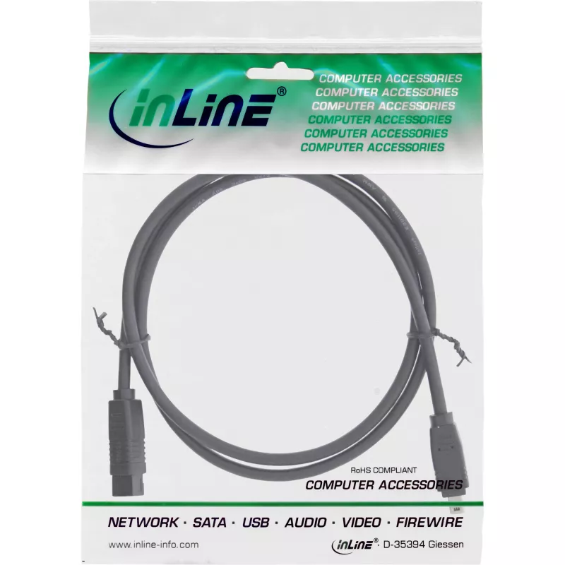 Cable InLine FireWire 400 a 800 1394b (conector macho 4/9 pines, 1,8 m), negro