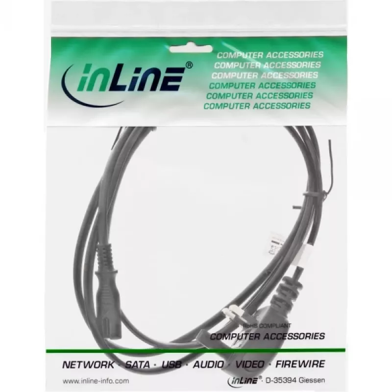 Cable de alimentación InLine conector macho Inglaterra / conector hembra Euro 8, 1,8 m, BS 1363, conector hembra C7, 250 V, 2,5 A
