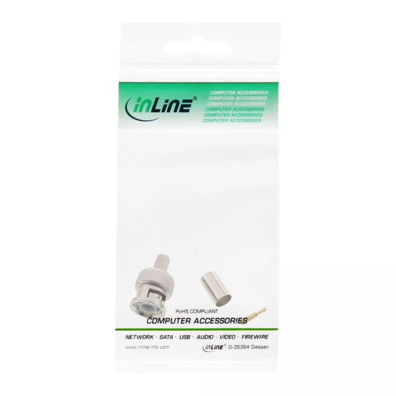 Conector macho BNC para crimpar InLine para cable de vídeo RG59, bronce, 7 g, 70 mm, 123 mm, 15 mm, 9 g