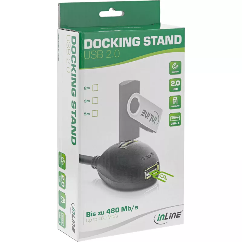 Cable InLine USB 2.0 Type-A conector macho / conector hembra, con base, negro, 2 m