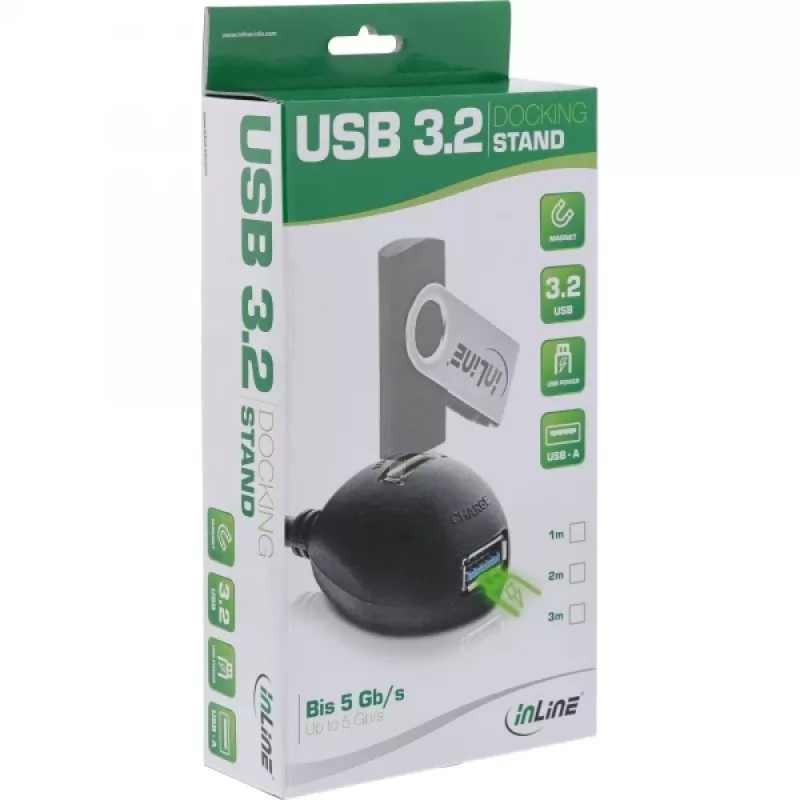 Cable InLine USB 3.2 Gen.1 USB Type-A macho / A hembra + alimentación, con soporte, negro, 2 m