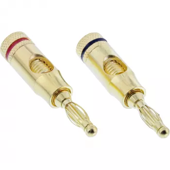 Borne de tornillo (tornillo con conector banana) InLine metal dorado, 1x rojo + 1x negro