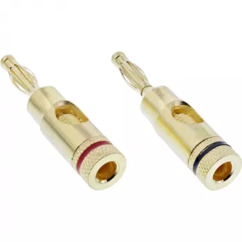 Borne de tornillo (tornillo con conector banana) InLine metal dorado, 1x rojo + 1x negro