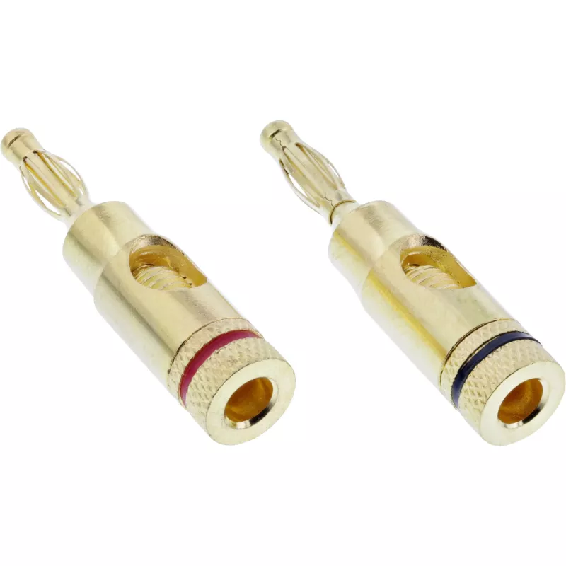 Borne de tornillo (tornillo con conector banana) InLine metal dorado, 1x rojo + 1x negro