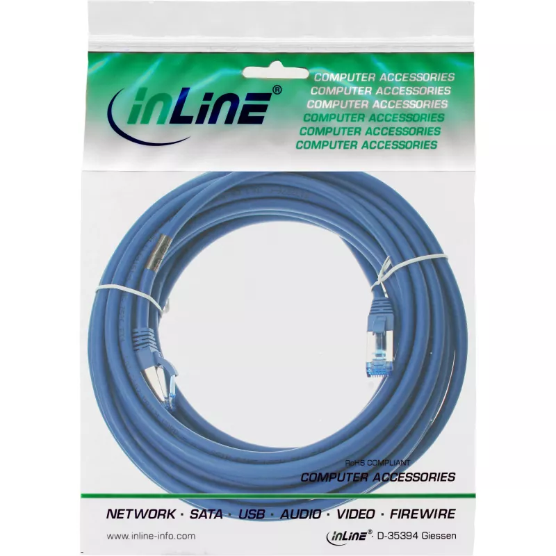 InLine cable de red S/FTP PiMF Cat.6A libre de halógenos 500 MHz azul 20 m
