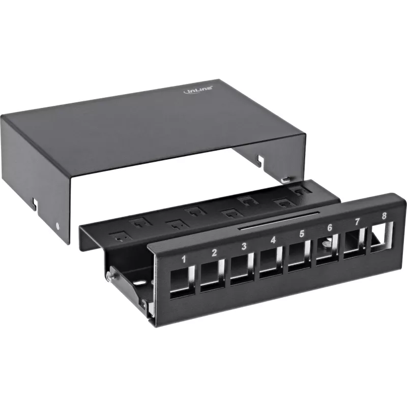 InLine caja de consolidación de escritorio 8x Keystone RJ45, metal, negro RAL9005