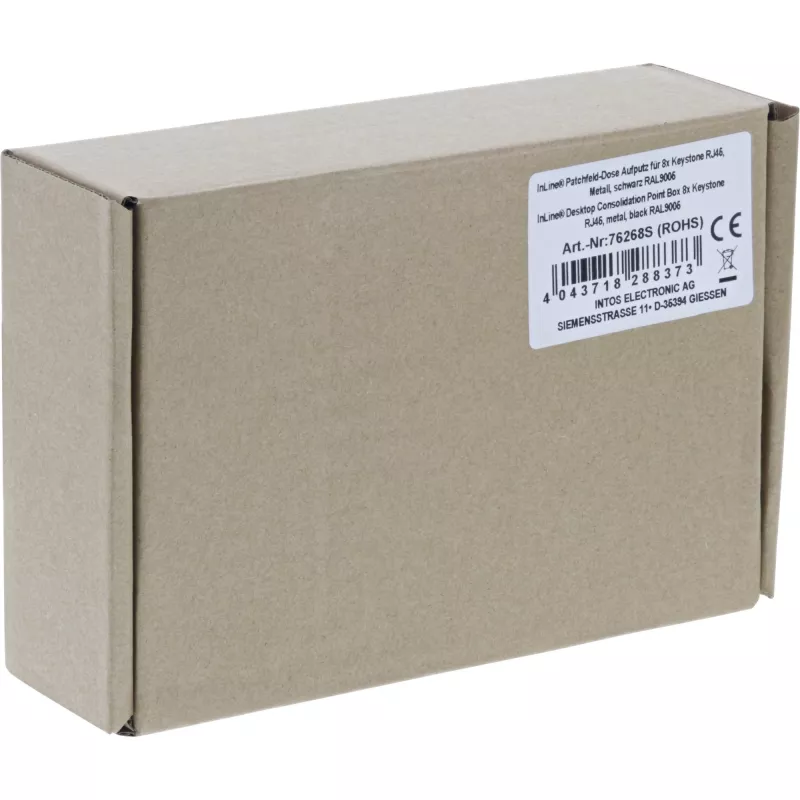 InLine caja de consolidación de escritorio 8x Keystone RJ45, metal, negro RAL9005
