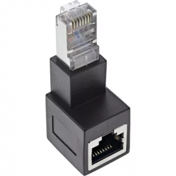 InLine adaptador de cable de red Cat.6A, RJ45 macho / hembra, acodado 90° hacia abajo