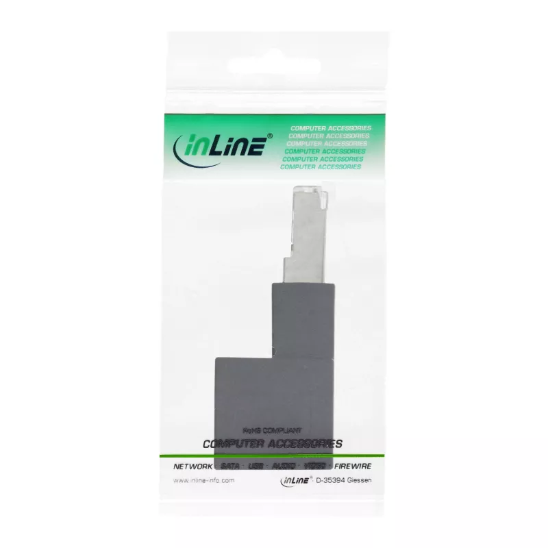 InLine adaptador de cable de red Cat.6A, RJ45 macho / hembra, acodado 90° hacia abajo