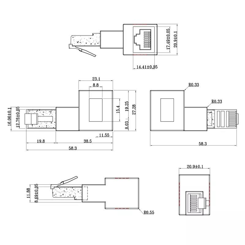 InLine adaptador de cable de red Cat.6A, RJ45 macho/hembra, acodado 90° hacia la izquierda