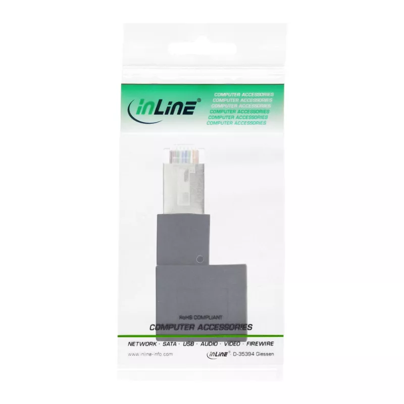 InLine adaptador de cable de red Cat.6A, RJ45 macho/hembra, acodado 90° hacia la izquierda