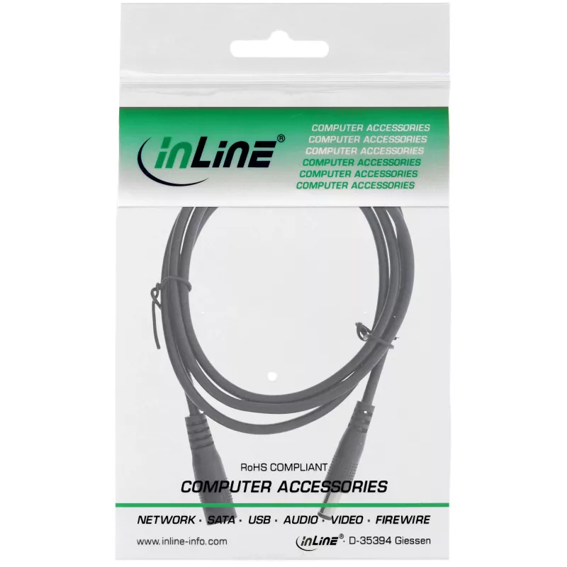 InLine cable de extensión DC, conector DC macho/hembra 5,5x2,1 mm, negro, 2 m