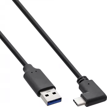 InLine cable USB 3.2, USB-C macho acodado a USB-A macho, negro, 0,5 m