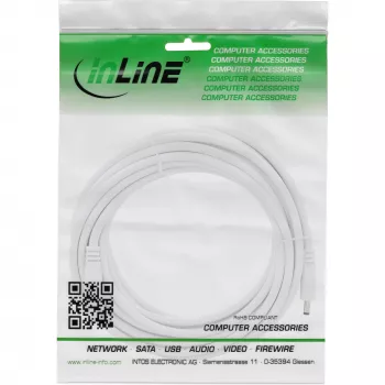 InLine cable de extensión DC, conector DC macho/hembra 5,5x2,1mm, AWG 18, blanco 3m