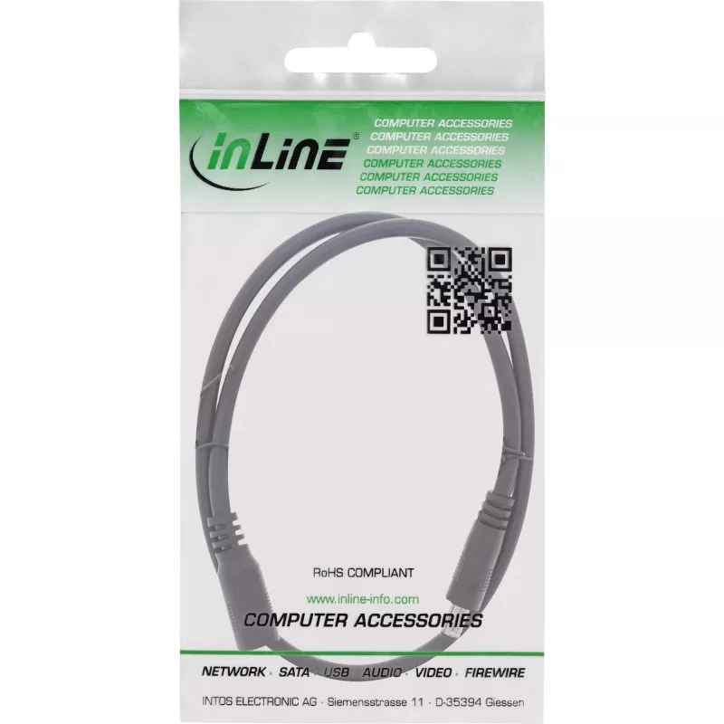 InLine cable de extensión DC, conector DC macho/hembra 5,5x2,5mm, AWG 18, negro 0,5m