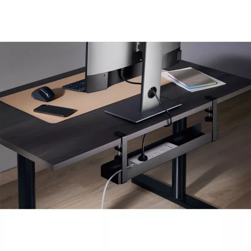 InLine guía de cables, para montaje bajo la mesa, con abrazaderas de tornillo, negro