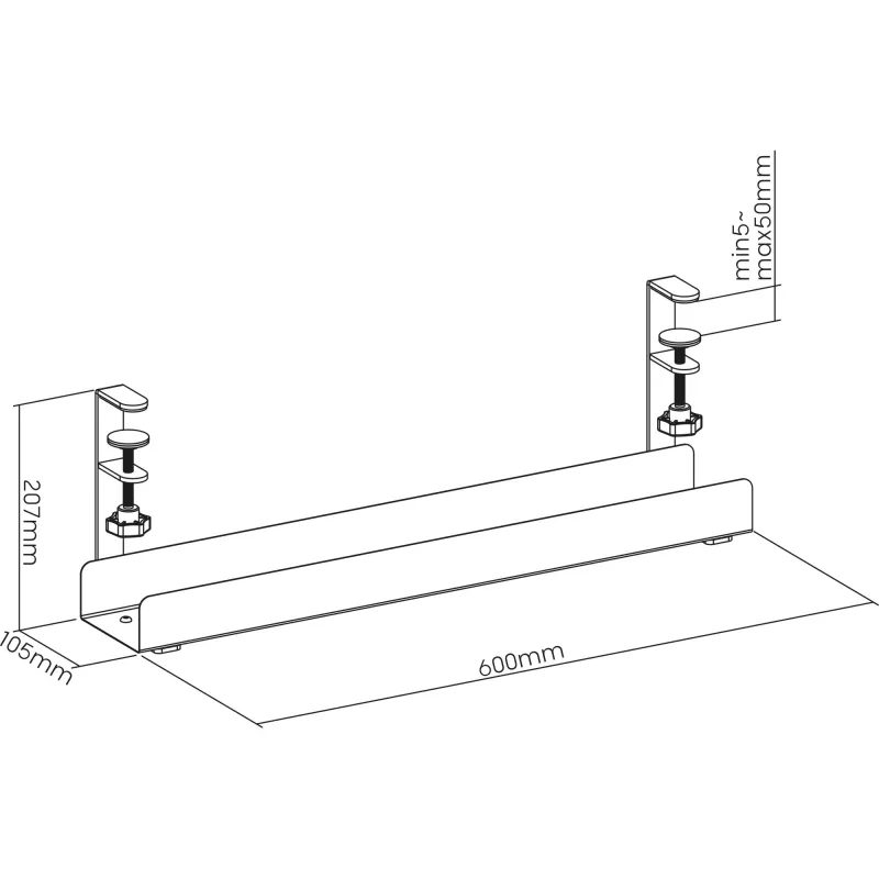 InLine guía de cables, para montaje bajo la mesa, con abrazaderas de tornillo, negro