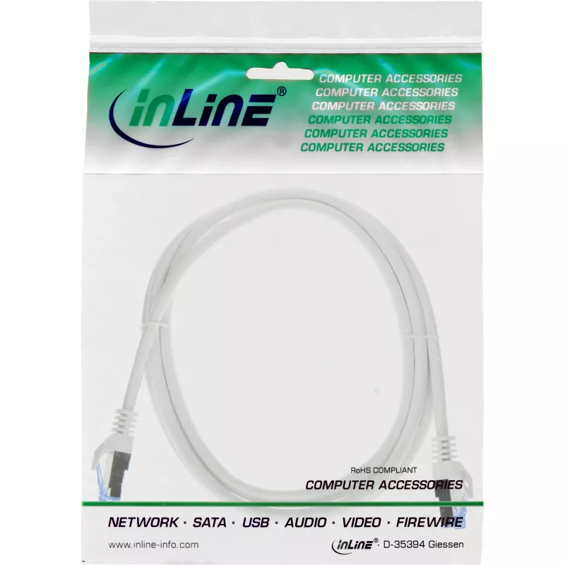 InLine cable de red, Cat.6A, S/FTP, TPE flexible, blanco, 0,3 m