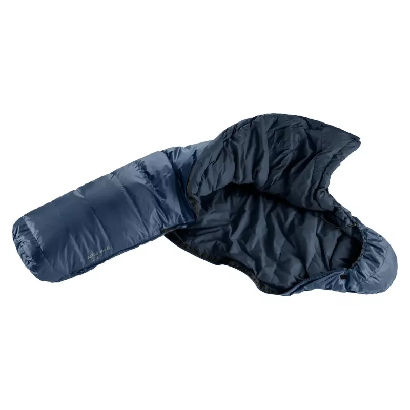 Saco de dormir momia DEUTER Astro 300 EL +2°C/36°F — altura máxima de usuario 200 cm, ancho 790 mm, profundidad 520 mm, Ripstop azul