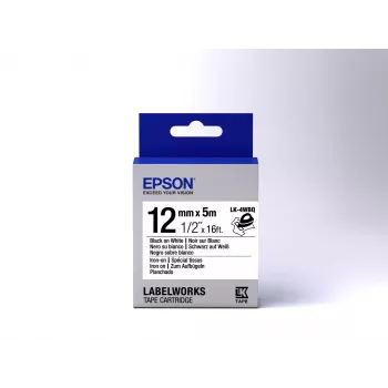 Epson cartucho de etiquetas Iron on LK-4WBQ negro/blanco 12mm (5m)