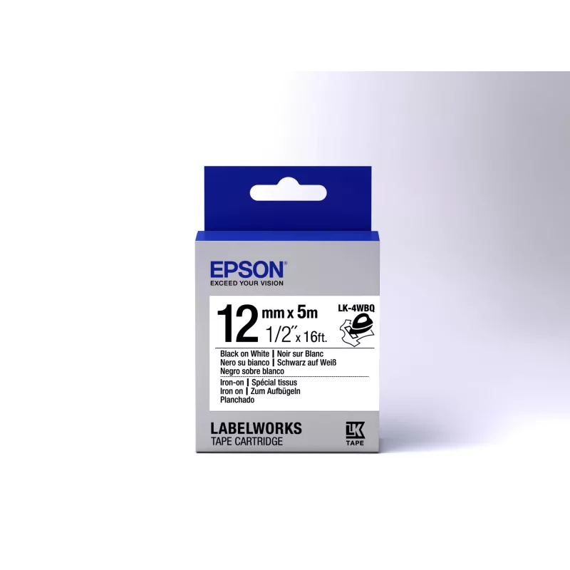 Epson cartucho de etiquetas Iron on LK-4WBQ negro/blanco 12mm (5m)