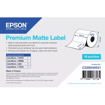 Epson Etiqueta mate premium – rollo troquelado: 102 mm x 51 mm, 650 etiquetas