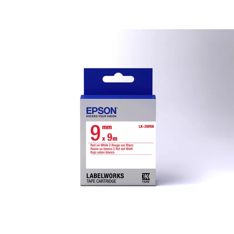 Cartucho de etiquetas Epson Standard LK-3WRN rojo/blanco 9mm (9m), rojo sobre blanco, Japón, 9 mm, 9 m, 1 ud., 25 mm