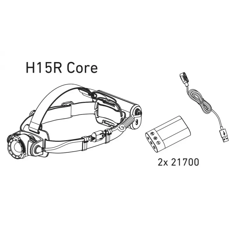 Linterna frontal Led Lenser H15R Core — linterna LED frontal, 2500 lm, batería 21700, IP67, alcance 250 m, 4 niveles de potencia, aluminio, negra