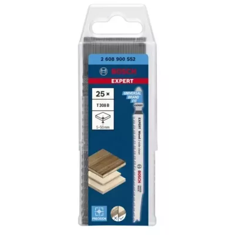 Bosch EXPERT ‘WOOD 2-SIDE CLEAN’ T 308 B hoja de sierra de calar de acero al carbono (HCS) 25 unidades