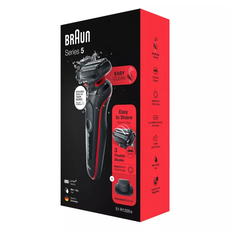 Braun Series 5 51-R1200S maquinilla de afeitar de hombre de láminas con recortadora negra, roja
