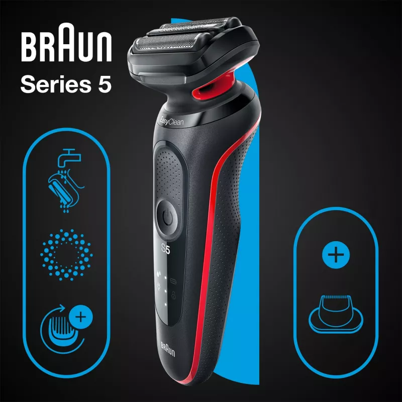 Braun Series 5 51-R1200S maquinilla de afeitar de hombre de láminas con recortadora negra, roja