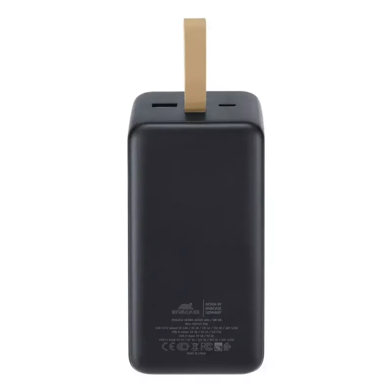 Batería externa Rivacase VA1084 polímero de litio 40000 mAh, Quick Charge 3.0, 2× USB-C + 1× USB-A, negra