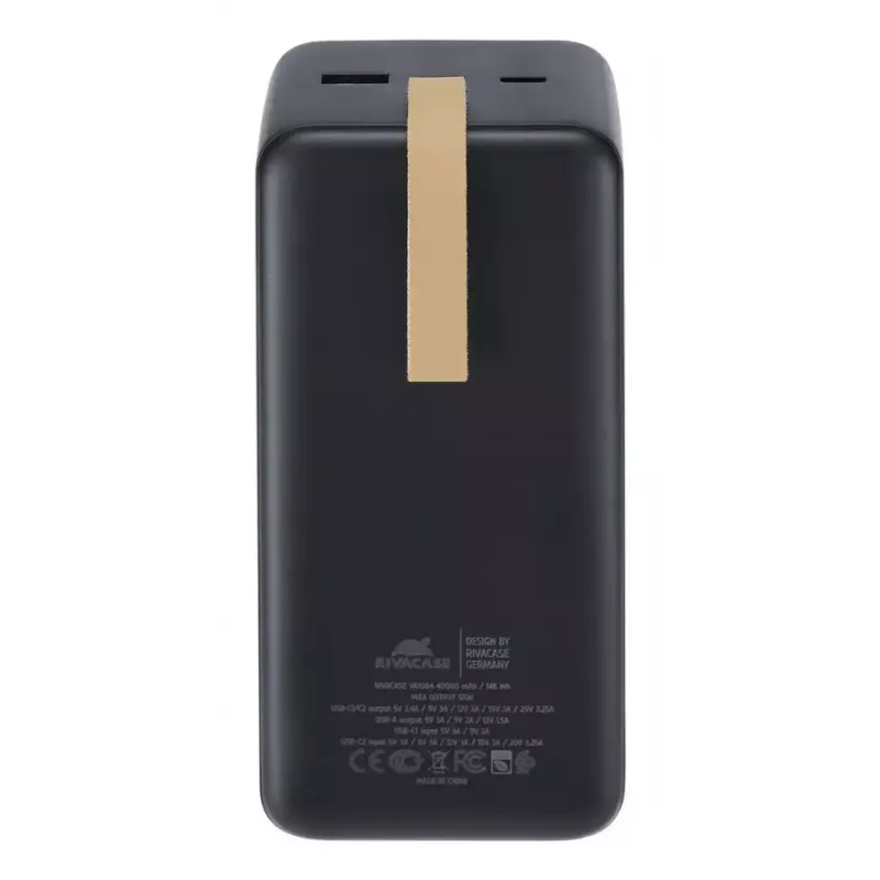Batería externa Rivacase VA1084 polímero de litio 40000 mAh, Quick Charge 3.0, 2× USB-C + 1× USB-A, negra